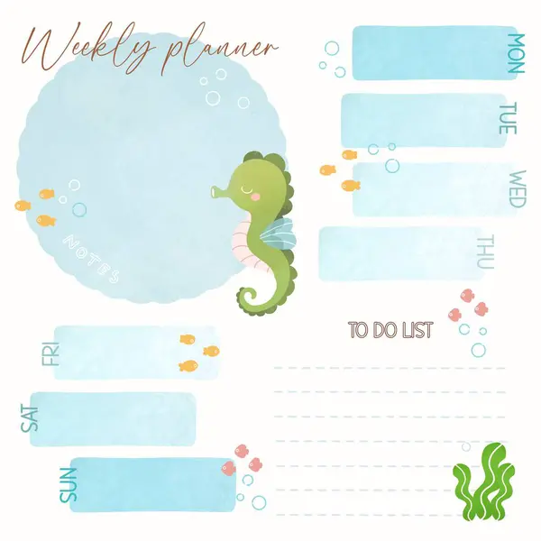 Weekly planner with seahorse