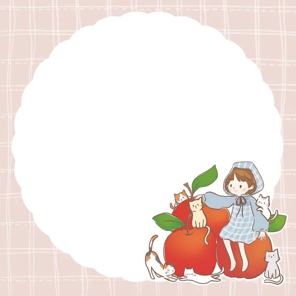 Dieses Süße Kleine Mädchen Mit Rotem Apfel Und Katzen Ermöglicht — Stockfoto