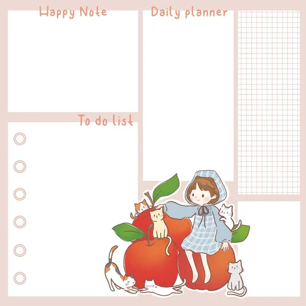Daily Planner Little Girl Red Apple — Stock Photo, Image