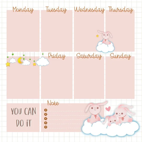 Weekly planner with rabbit theme.