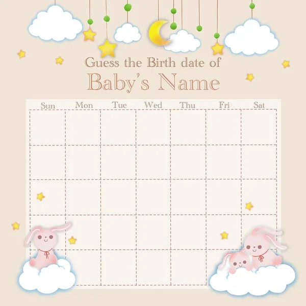 Söt Kalender För Baby Vektor Illustration Baby Dusch — Stockfoto
