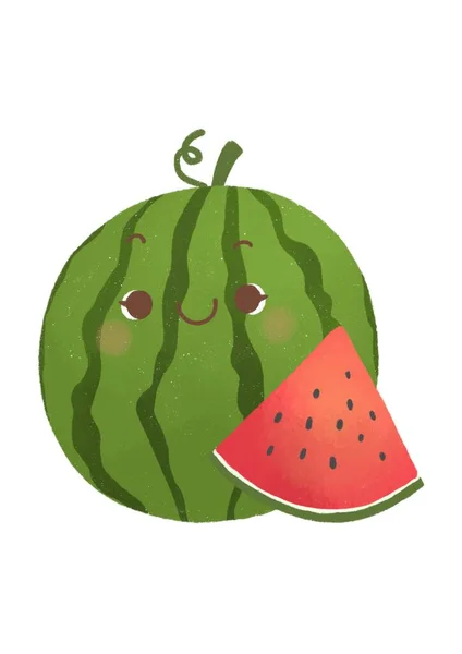 Fruit cartoon used in teaching for children. The fruit has a cute face; watermelon.