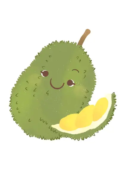 Fruit cartoon used in teaching for children. The fruit has a cute face; durian.