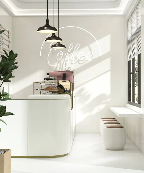 Kleine Moderne Design Café Koreanischen Stil Glänzend Elfenbeinweiß Theke Kuchenständer — Stockfoto
