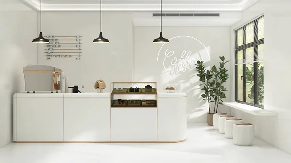 Pequeña Cafetería Diseño Estilo Coreano Moderno Mostrador Esquina Redonda Blanca —  Fotos de Stock