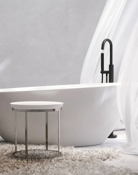 Beyaz Yuvarlak Çelik Bacaklı Küvet Banyo Masası Lüks Tasarım Banyolarında — Stok fotoğraf