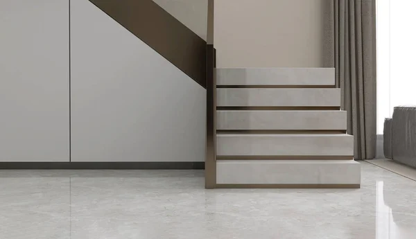 Luxo Forma Moderna Escada Pedra Granito Painel Vidro Temperado Corrimão — Fotografia de Stock