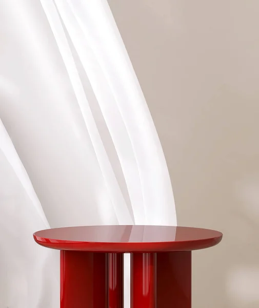 Empty Modern Glossy Red Podium Side Table Soft White Blowing — Stock Photo, Image