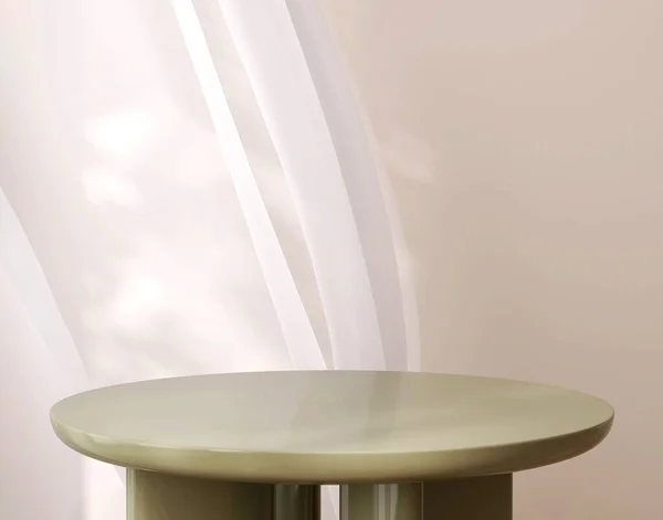 Empty Modern Glossy Sage Green Podium Side Table Soft White — Stock Photo, Image