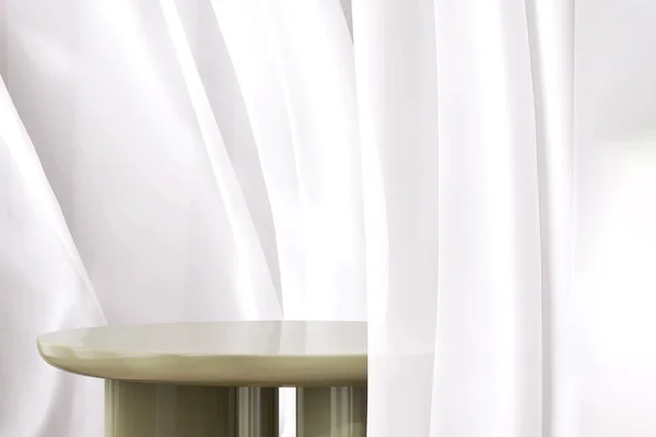 Empty Modern Glossy Sage Green Podium Side Table Soft White — Stock Photo, Image