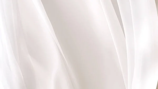 White cream blowing wavy curtain, smooth harmony drapery, sheer silky fabric cloth in soft beautiful light. Luxury, elegant beauty, cosmetic, skincare, body care, fashion product background 3D