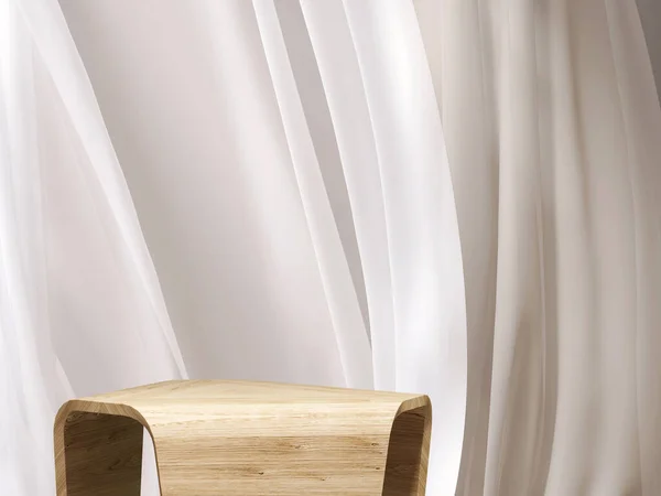 Empty Modern Geometric Design Oak Wood Podium Side Table Soft — Stock Photo, Image