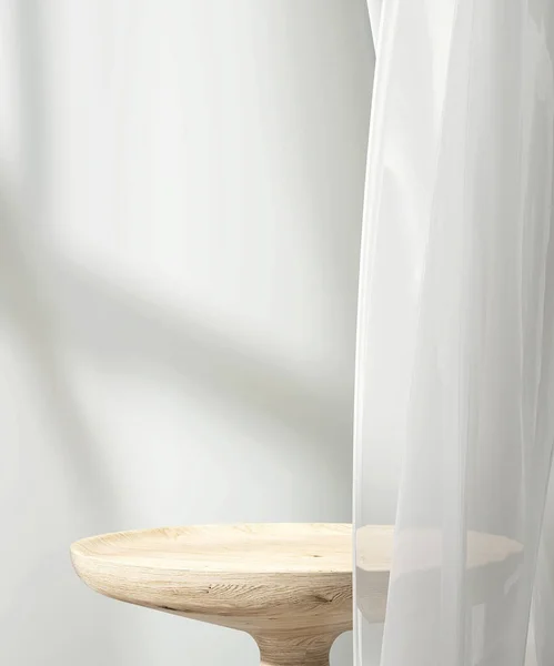 Leere Moderne Runde Holz Podium Beistelltisch Schöne Maserung Weiche Weiße — Stockfoto