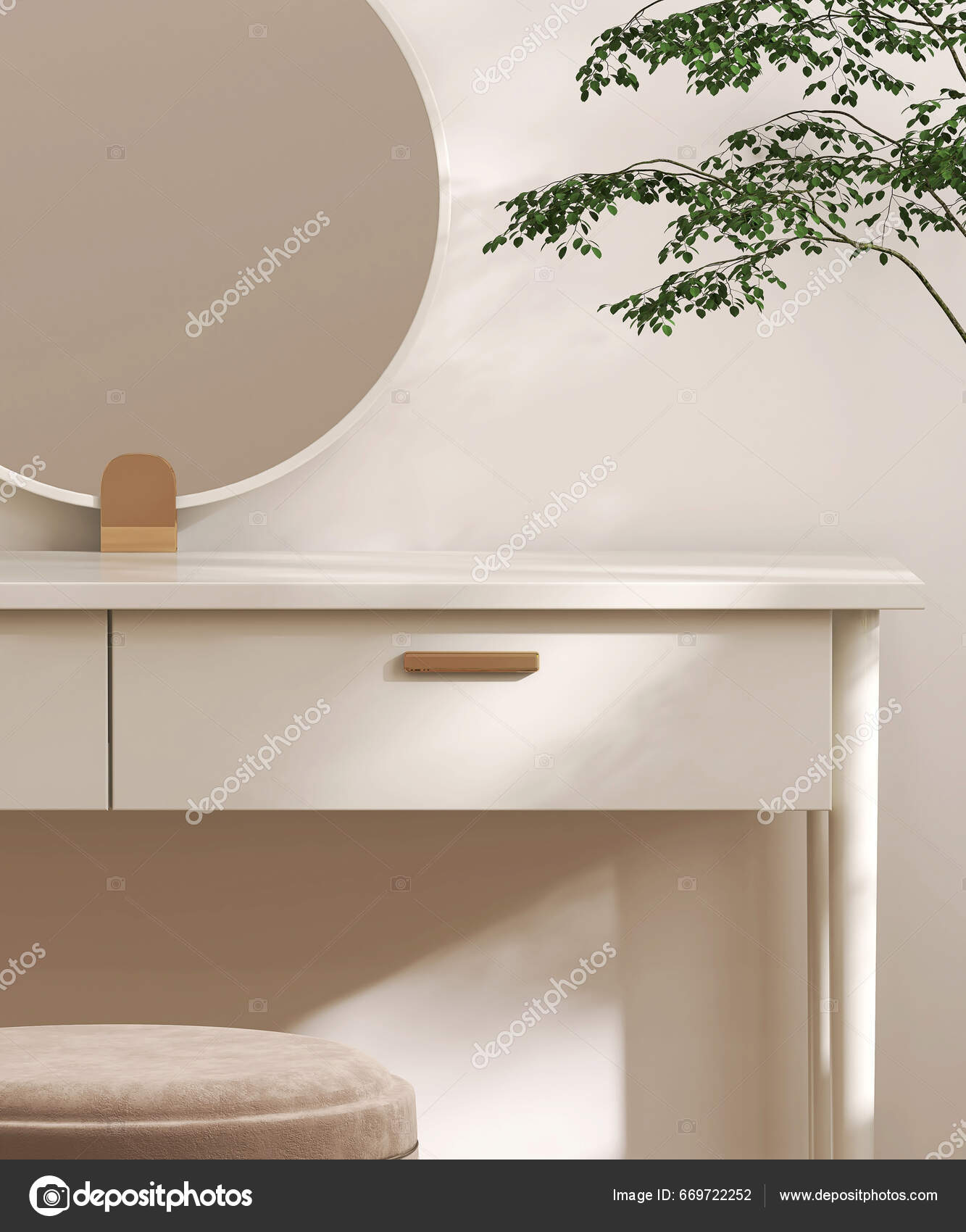 Empty Modern Minimal Beige Dressing Table Gold Handle Drawer Storage Stock  Photo by ©LilySue 669722252