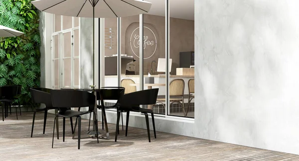 Außenterrassenbereich Eines Modernen Luxuriösen Tropisch Braunen Cafés Mit Vertikaler Pflanzenwand — Stockfoto