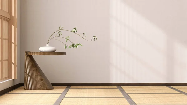 Порожня Традиційна Японська Кімната Підлогою Татамі Мат Дерев Яним Вікном — стокове фото