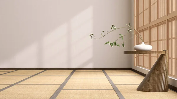 Порожня Традиційна Японська Кімната Підлогою Татамі Мат Дерев Яним Вікном — стокове фото