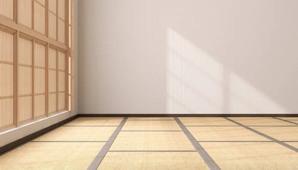 Порожня Традиційна Японська Кімната Підлогою Татамі Мат Дерев Яне Вікно — стокове фото