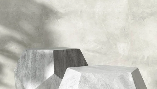 Two Modern Geometric Shape Gray Granite Stone Podium Table Pentagon — Stock Photo, Image