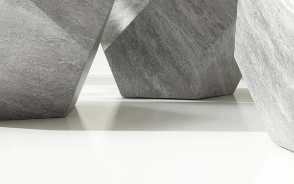 White Table Countertop Gray Granite Geometric Shape Pentagon Side Studio — Stock Photo, Image