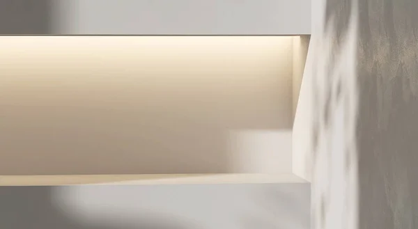 Cream Recessed Wall Shelf Hidden Light Modern Minimal Gray Concrete — Stock Photo, Image