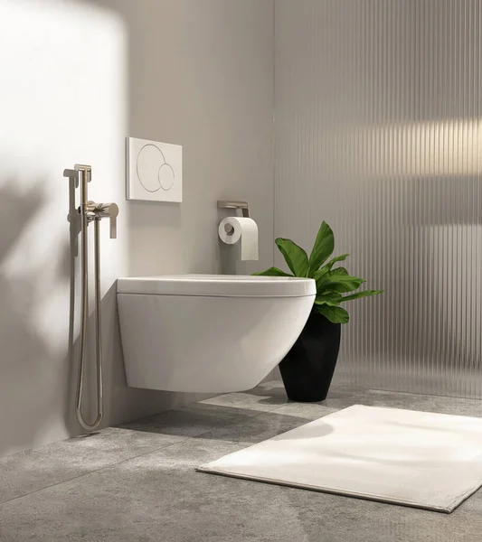 Moderní Luxusní Nástěnná Toaletní Mísa Uzavřené Sedátko Dvojitým Flush Rákosové — Stock fotografie
