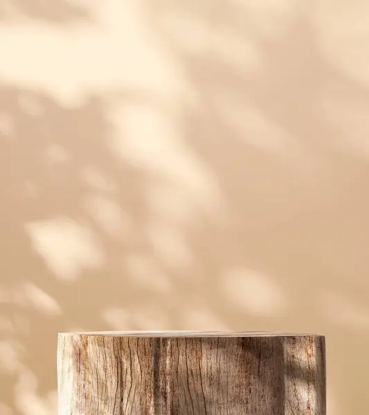 Мінімальний Натуральний Дерев Яний Подіумний Стіл Сонячному Світлі Тропічна Тінь — стокове фото