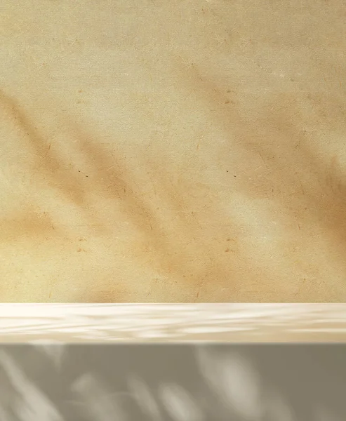 Moderna Mesa Contador Mármore Branco Vazio Luz Solar Dappled Sombra — Fotografia de Stock