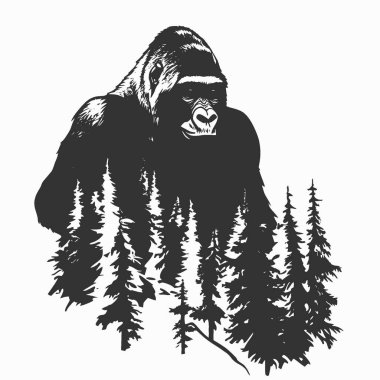 Mountain Gorilla silhouette,Minimalist Flat Black and White Silhouette Icon. clipart