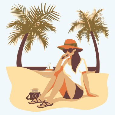 Tourist at a Beach Resort Travel Related Vectorin Plain Background. clipart