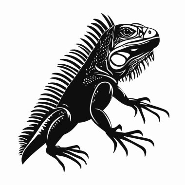 İguana düz vektör simgesi, Modern Siyah ve Beyaz Siluet Düz Simge.
