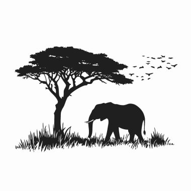 Afrika Ormanı Fil silueti, Grafikler için Şık Tek Renkli Vektör Silueti.