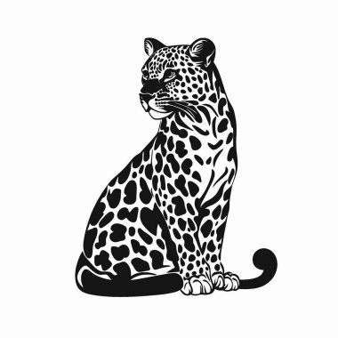Amur Leopar silueti, Siyah ve Beyaz Siluet Tasarım Vektörü Simgesi.