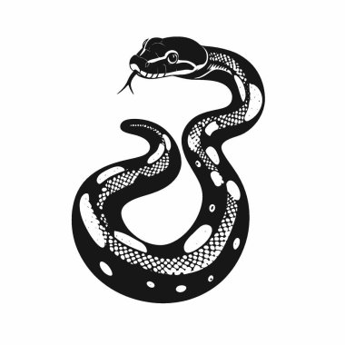 Black headed python silhouette,Minimalist Flat Black and White Silhouette Icon. clipart