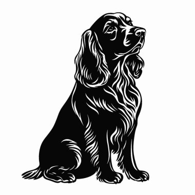 İngiliz Cocker Spaniel silueti, Projeler için Çok Yönlü Siyah ve Beyaz Vektör Simgesi.