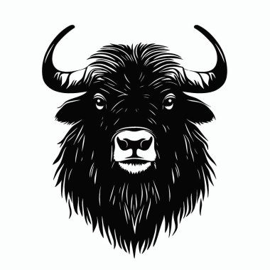 Muskox düz vektör simgesi, Modern Siyah ve Beyaz Siluet Düz Simge.