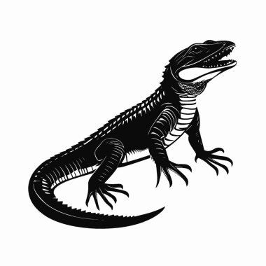 Caiman lizard flat vector icon,Elegant Black and White Silhouette Flat Icon. clipart