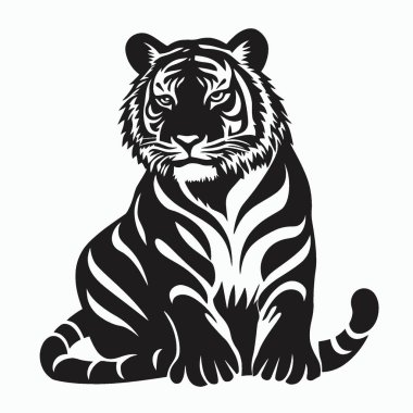 Indochinese Tiger silhouette,Minimalist Flat Black and White Silhouette Icon. clipart