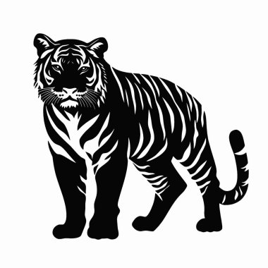 Indochinese Tiger silhouette,Minimalist Flat Black and White Silhouette Icon. clipart