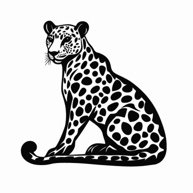 Leopar düz vektör simgesi, Modern Siyah ve Beyaz Siluet Düz Simge.