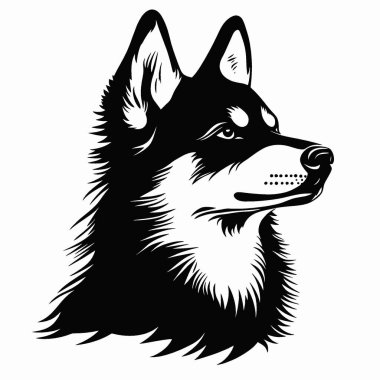 Husky Jack silueti, Tarz Siyah ve Beyaz Simge Düz Vektör Tasarımı.