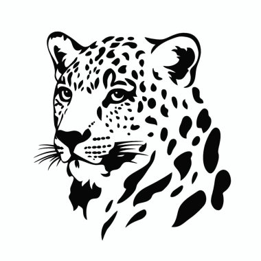 Kar Leoparı silueti, Modern Siyah ve Beyaz Siluet Düz Simge.