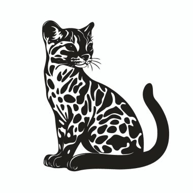 Ocelot düz vektör simgesi, Zarif Siyah ve Beyaz Siluet Düz Simge.