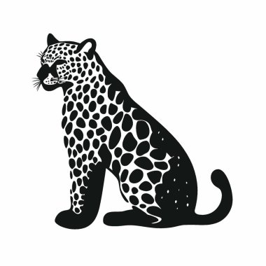 Leopar düz vektör simgesi, Modern Siyah ve Beyaz Siluet Düz Simge.
