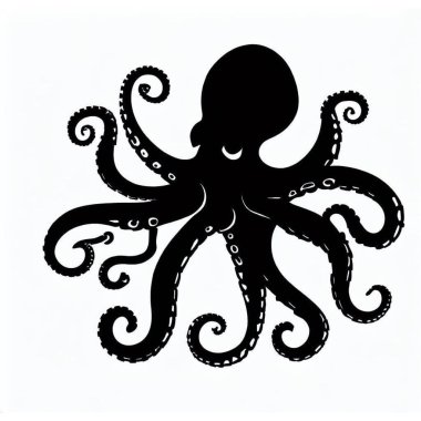 Vector Silhouette of Octopus, Intelligent Octopus Illustration for Marine and Sea Themes clipart