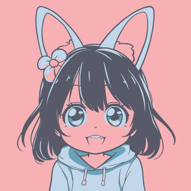 Oyuncu Kedi Kulaklı Karakter Anime Biçimli Vektör Sanatı Anime, Şirin, Karakter, Kedi, Simge.