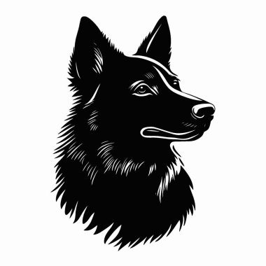 Norveç Elkhound silueti, Temiz Siyah ve Beyaz Vektör Siluet Sanatı.
