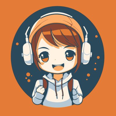 Happy go lucky Musician with Headphones Simple Shaped Vector Music, Character, Headphones, Cartoon, Icon. clipart