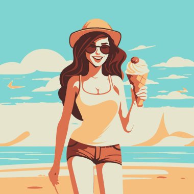 Summer Beachgoer with Ice Cream Simple Shaped Vector. clipart