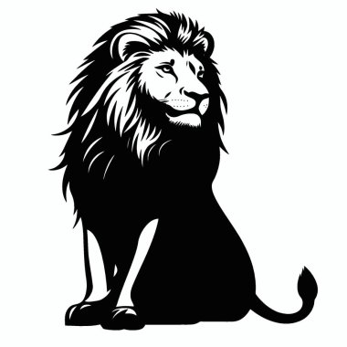 Cape Lion silueti, Ebedi Siyah ve Beyaz Vektör Siluet Tasarımı.